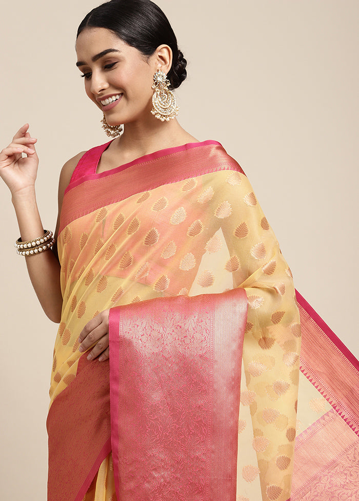 Yellow Organza Saree With Blouse Piece