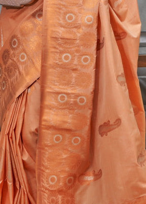 Peach Zari Woven Spun Silk Saree With Blouse
