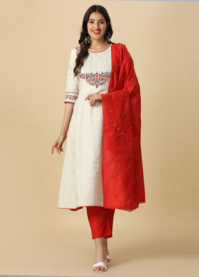 3 Pc White Readymade Cotton Suit Set