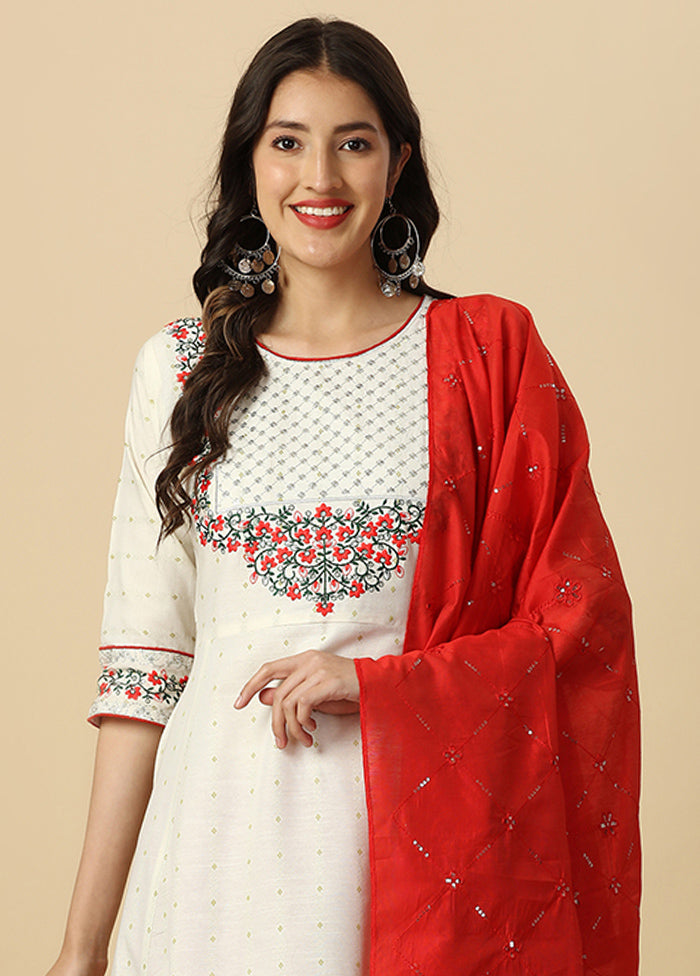 3 Pc White Readymade Cotton Suit Set