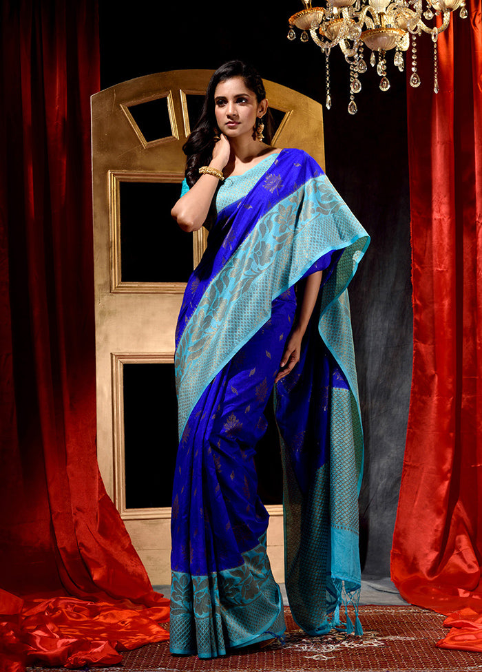 Royal Blue Dupion Silk Saree With Blouse Piece