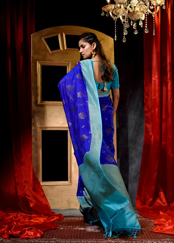 Royal Blue Dupion Silk Saree With Blouse Piece