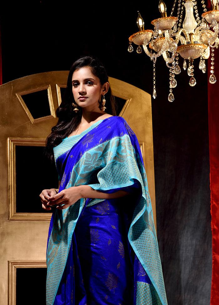 Royal Blue Dupion Silk Saree With Blouse Piece