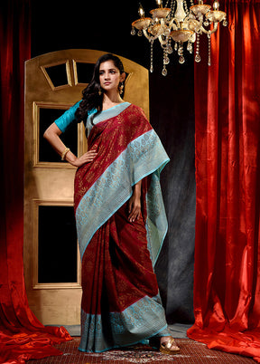 Maroon Dupion Silk Saree With Blouse Piece