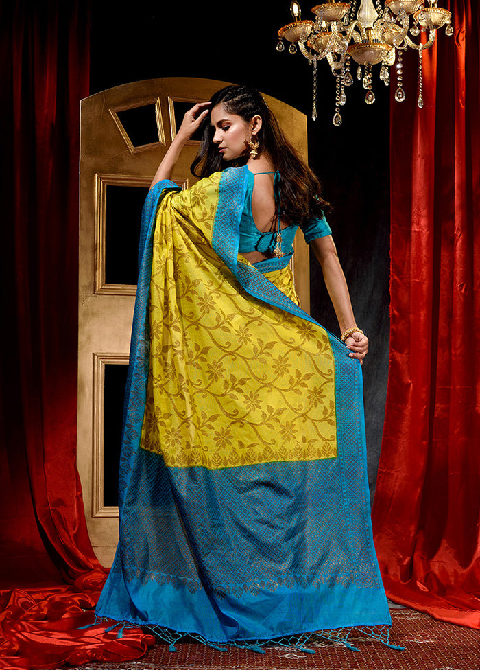 Yellow Dupion Silk Saree With Blouse Piece