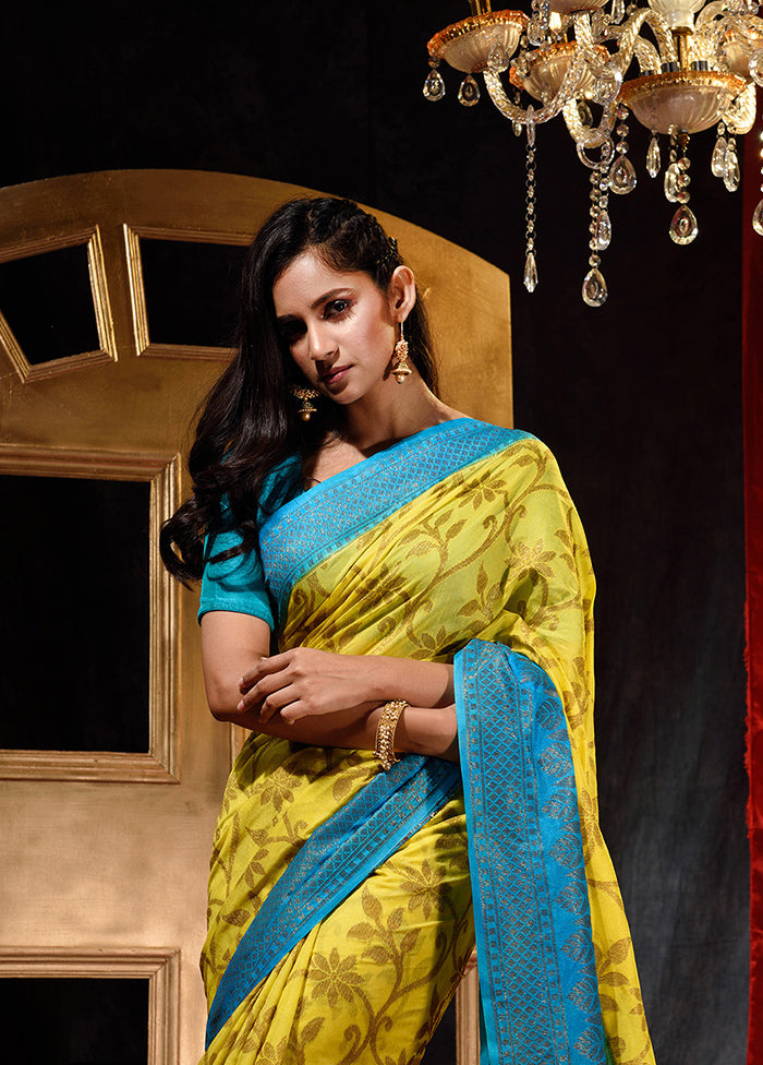 Yellow Dupion Silk Saree With Blouse Piece