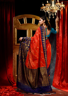 Red Dupion Silk Saree With Blouse Piece