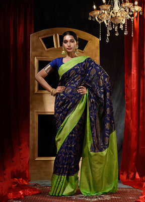 Navy Blue Dupion Silk Saree With Blouse Piece