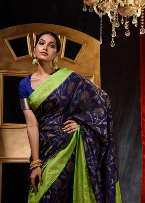 Navy Blue Dupion Silk Saree With Blouse Piece