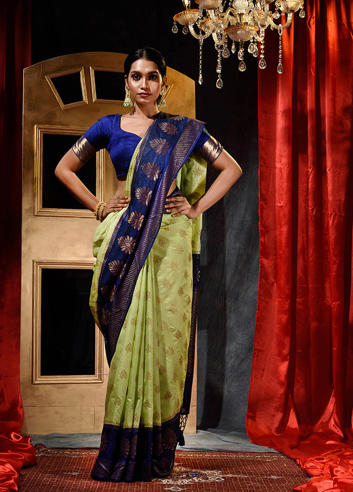 Pista Green Dupion Silk Saree With Blouse Piece