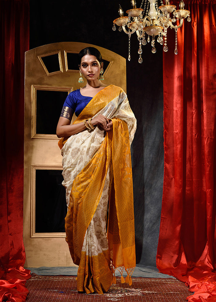 Off White Dupion Silk Saree With Blouse Piece