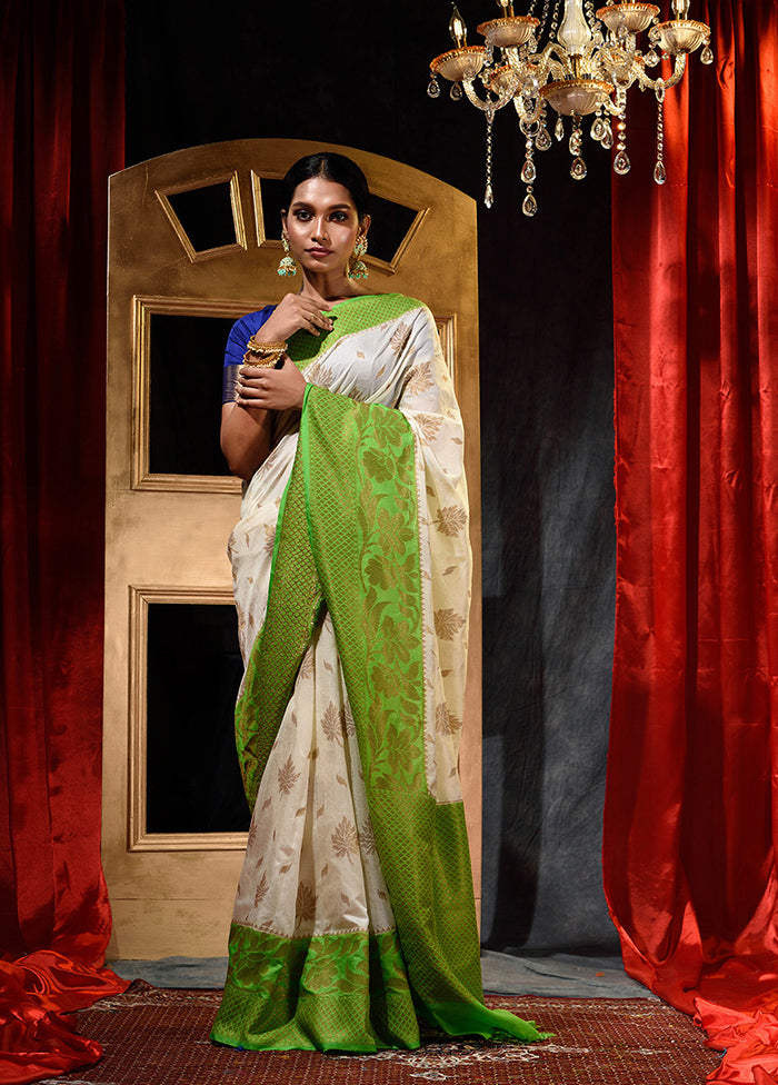 Off White Dupion Silk Saree With Blouse Piece