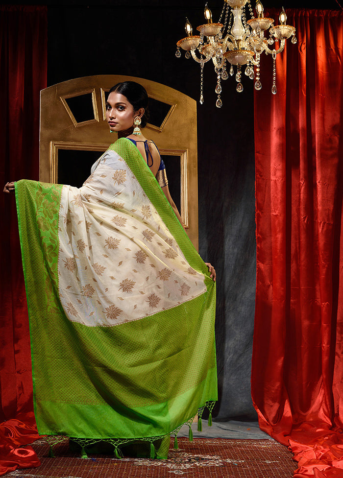 Off White Dupion Silk Saree With Blouse Piece