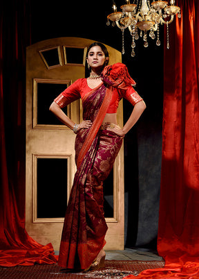 Maroon Dupion Silk Saree With Blouse Piece