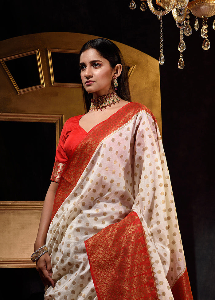 Off White Dupion Silk Saree With Blouse Piece