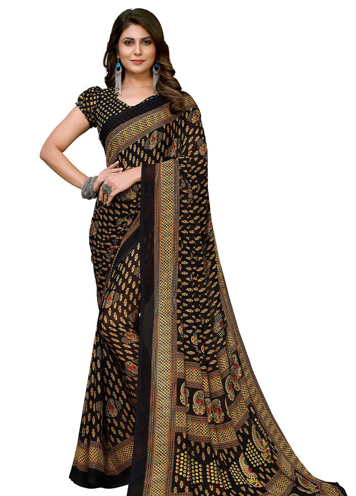 Black Silk Saree With Blouse Piece