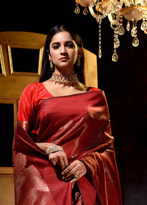 Maroon Dupion Silk Saree With Blouse Piece