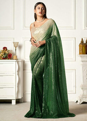 Green Georgette Sequins Work Saree With Blouse Piece