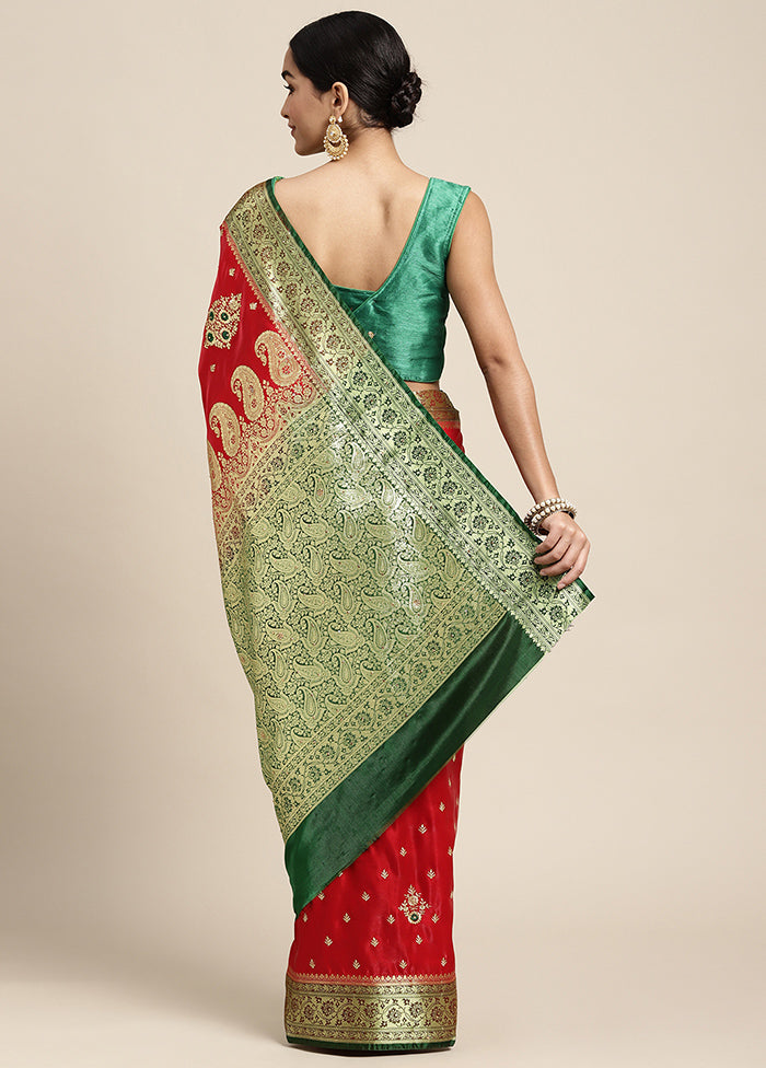 Red Dupion Silk Saree With Blouse Piece