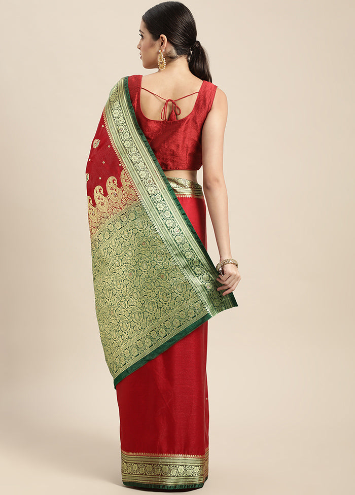 Red Dupion Silk Saree With Blouse Piece