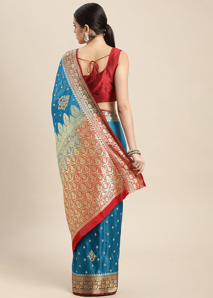 Blue Dupion Silk Saree With Blouse Piece