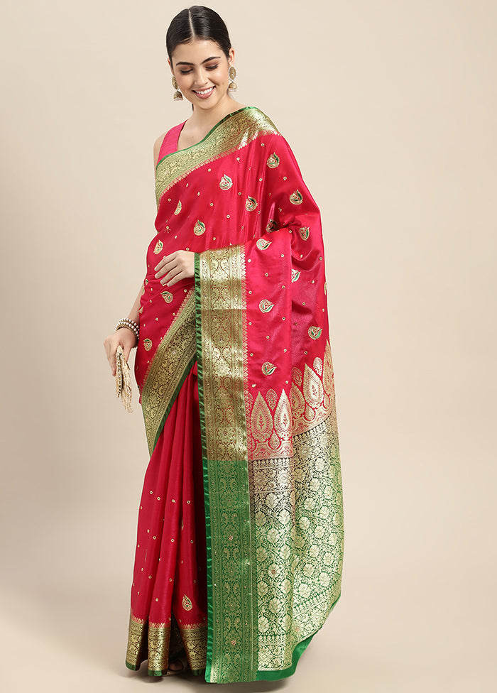 Pink Dupion Silk Saree With Blouse Piece