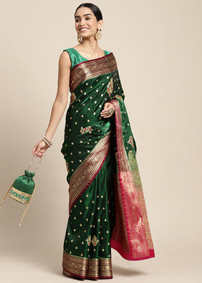 Green Dupion Silk Saree With Blouse Piece