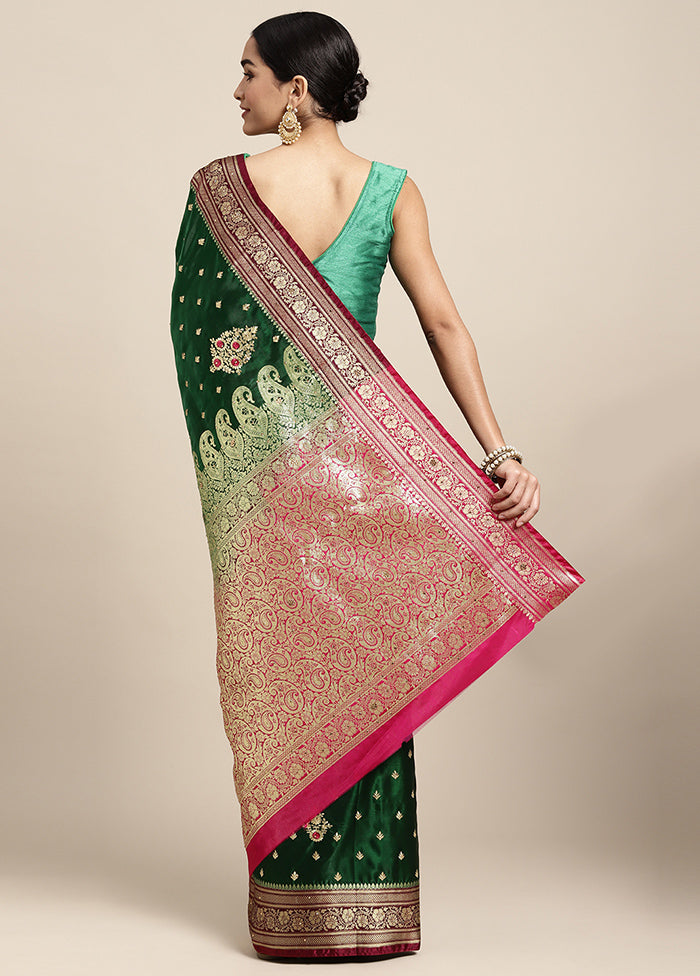 Green Dupion Silk Saree With Blouse Piece