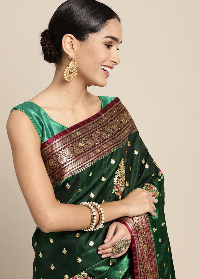 Green Dupion Silk Saree With Blouse Piece