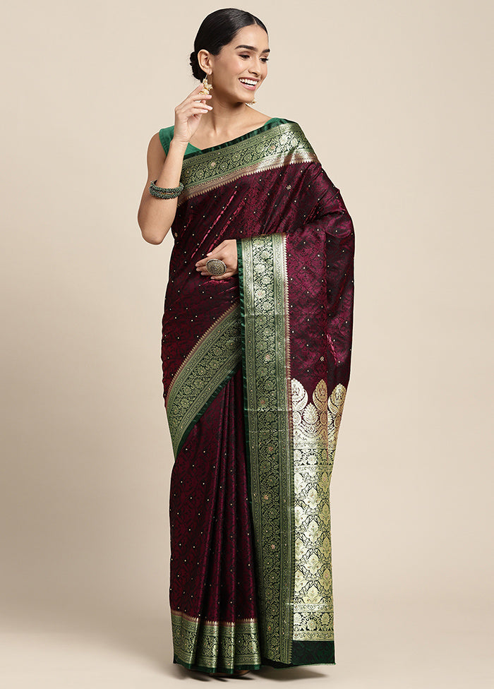 Maroon Dupion Silk Saree With Blouse Piece