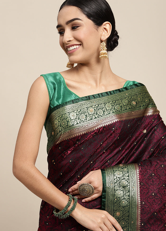 Maroon Dupion Silk Saree With Blouse Piece