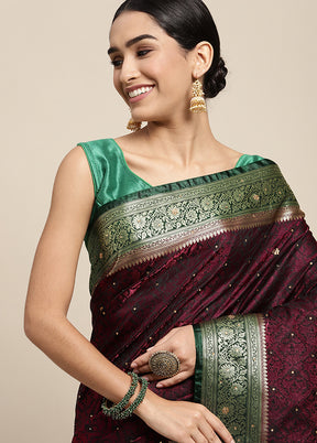 Maroon Dupion Silk Saree With Blouse Piece