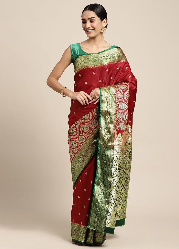 Maroon Dupion Silk Saree With Blouse Piece