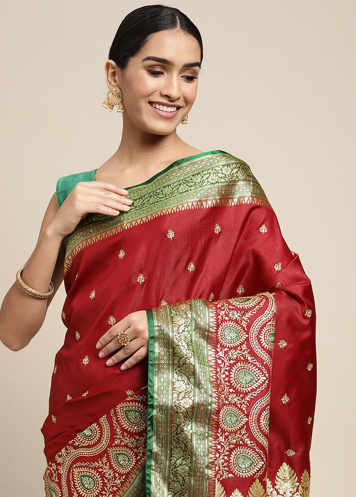 Maroon Dupion Silk Saree With Blouse Piece