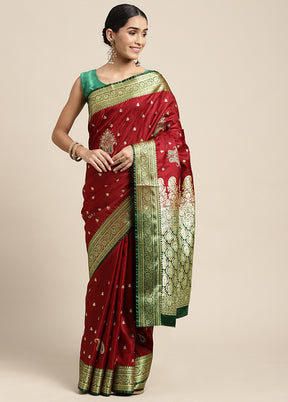 Maroon Dupion Silk Saree With Blouse Piece