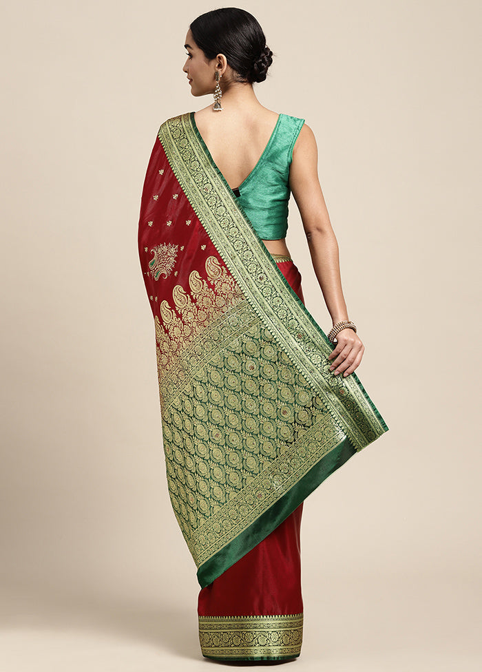 Maroon Dupion Silk Saree With Blouse Piece