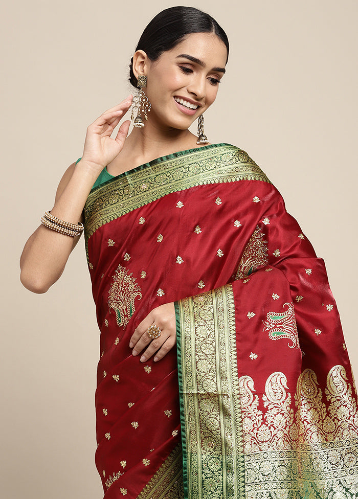 Maroon Dupion Silk Saree With Blouse Piece