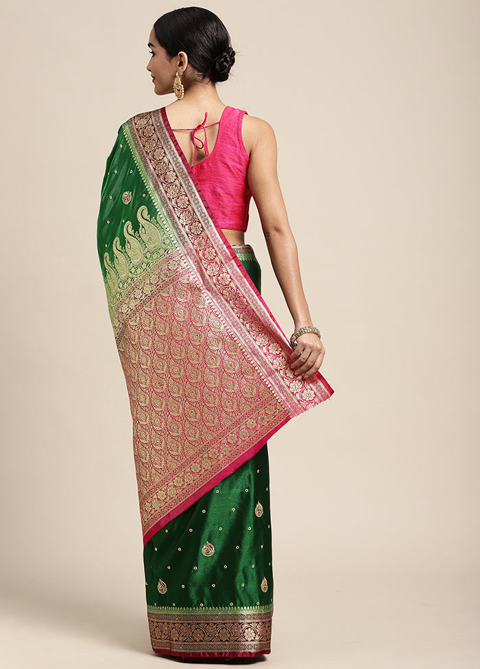 Green Dupion Silk Saree With Blouse Piece