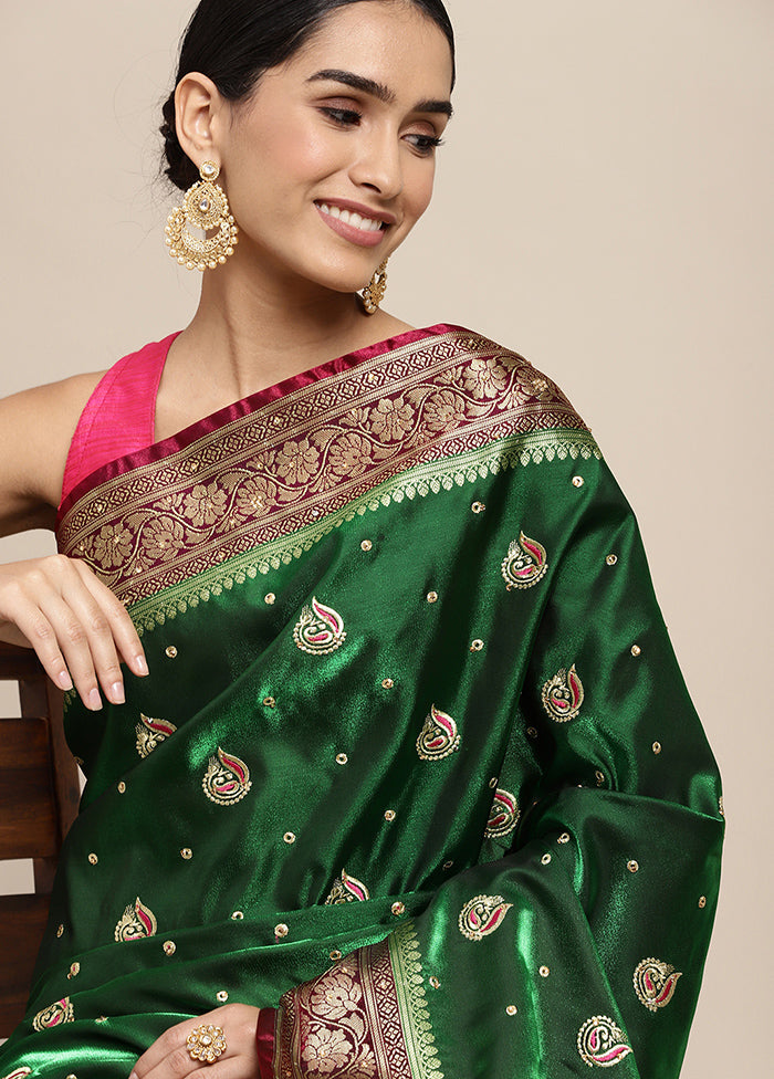 Green Dupion Silk Saree With Blouse Piece