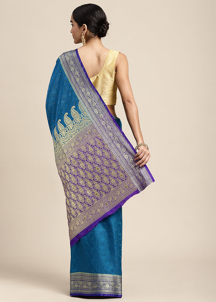 Blue Dupion Silk Saree With Blouse Piece