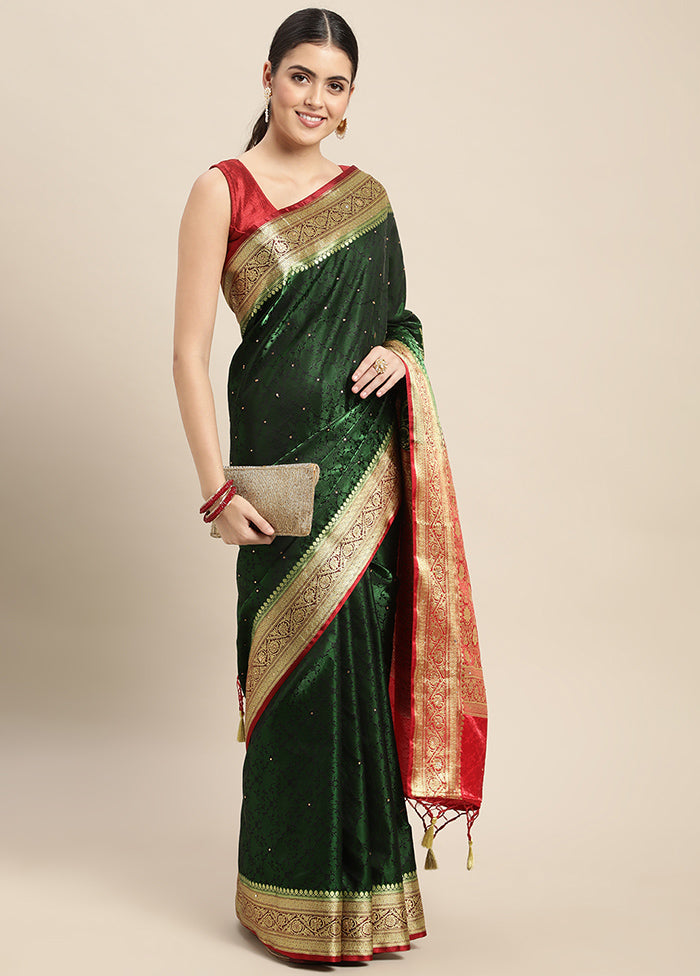 Green Dupion Silk Saree With Blouse Piece