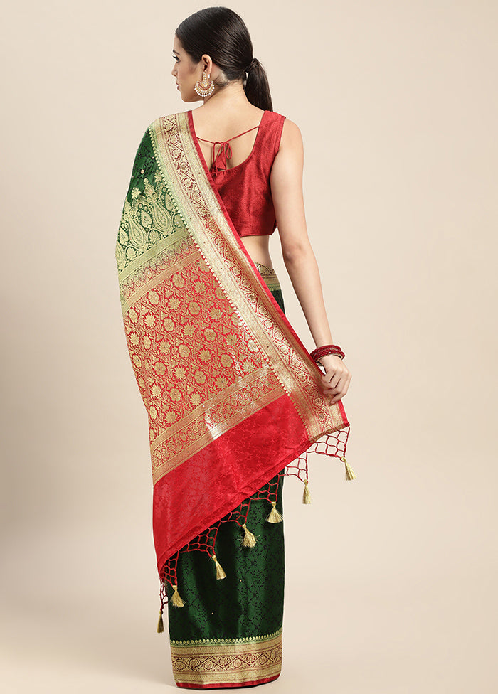 Green Dupion Silk Saree With Blouse Piece