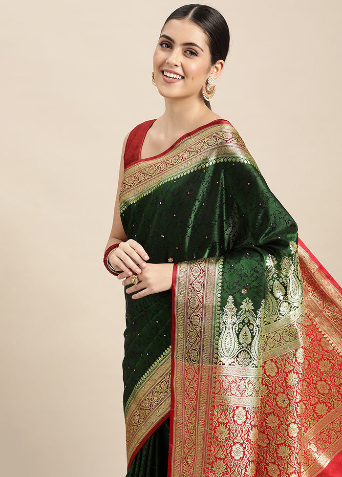 Green Dupion Silk Saree With Blouse Piece