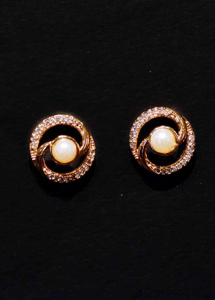 Office Wear Middle Peral With White Stone Circle Golden Earrings