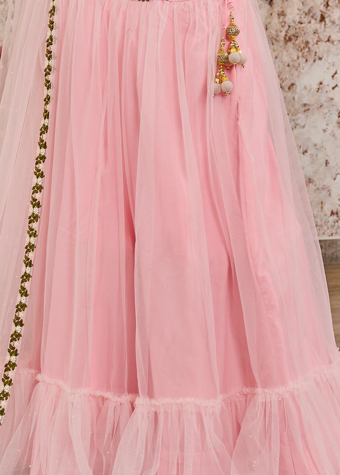 3 Pc Pink Net Readymade Lehenga Set