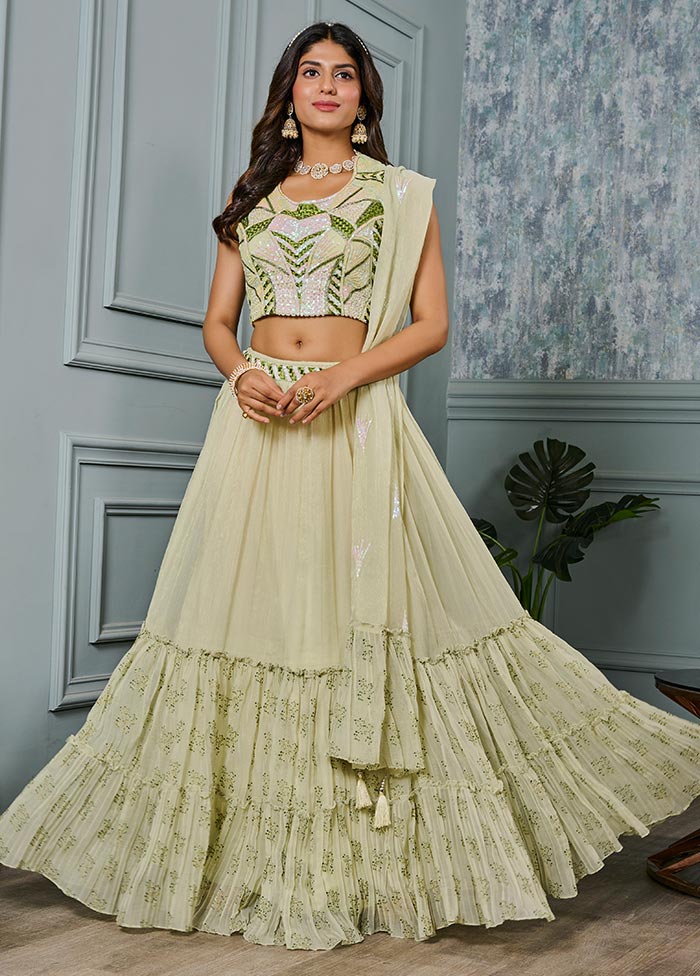 3 Pc Light Green Georgette Readymade Lehenga Set