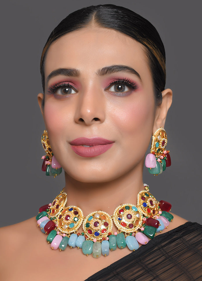 Navratan Kundan Inspired Necklace With Earrings