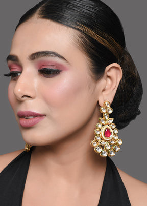 Handcrafted Red Gold Toned Kundan Earrings