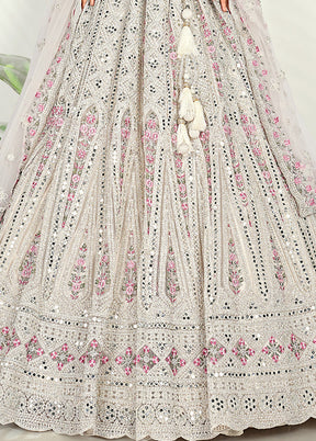 3 Pc Pink Net Semi Stitched Lehenga Set