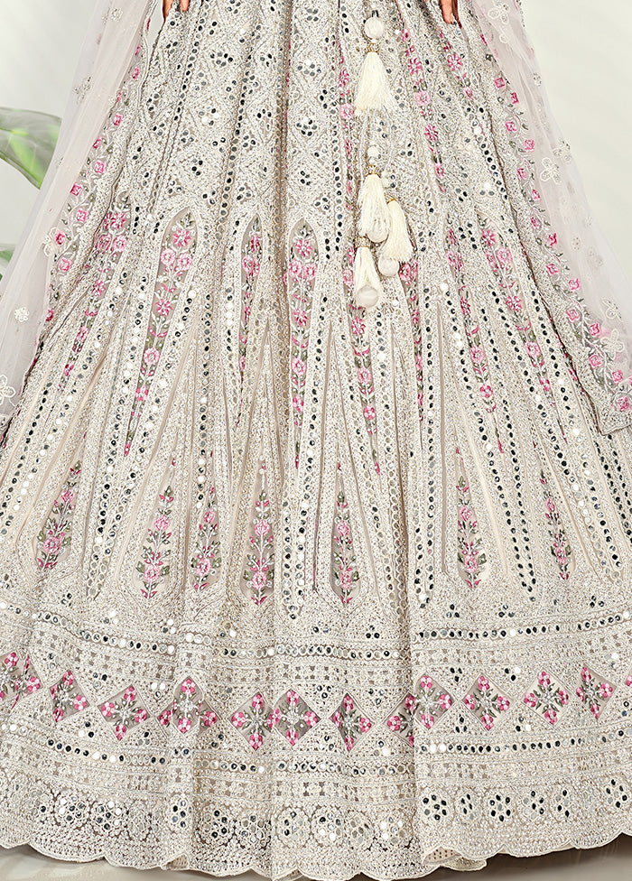 3 Pc Pink Net Semi Stitched Lehenga Set